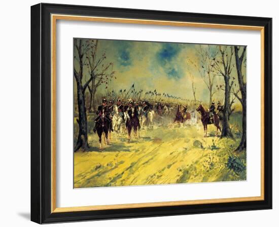 Royal Piedmont Cavalry Regiment on March-Antonio Mancini-Framed Giclee Print