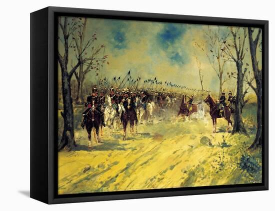 Royal Piedmont Cavalry Regiment on March-Antonio Mancini-Framed Premier Image Canvas