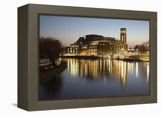 Royal Shakespeare Theatre Lit Up at Dusk Beside River Avon, Stratford-Upon-Avon, Warwickshire-Stuart Black-Framed Premier Image Canvas