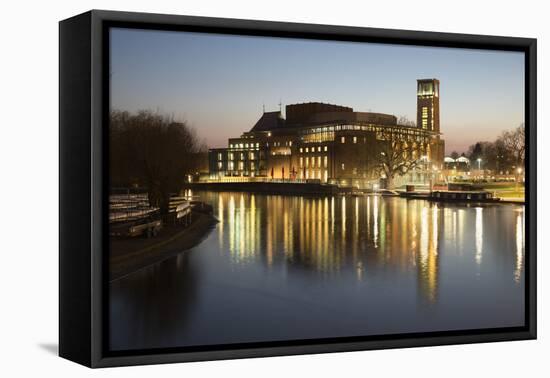 Royal Shakespeare Theatre Lit Up at Dusk Beside River Avon, Stratford-Upon-Avon, Warwickshire-Stuart Black-Framed Premier Image Canvas