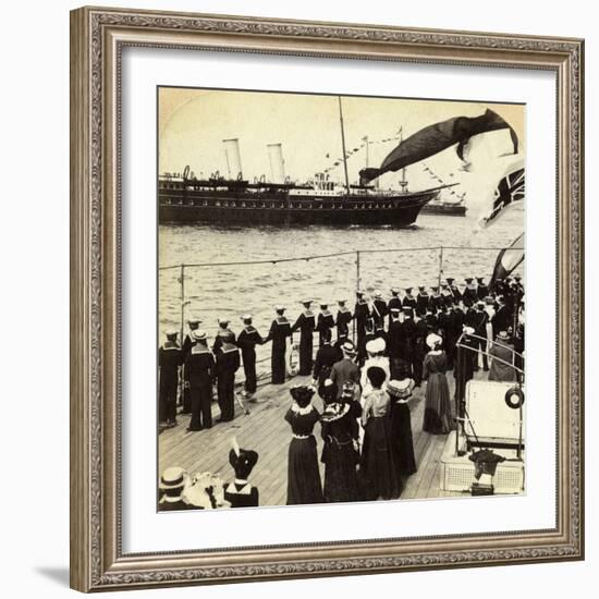 Royal Yacht Passing the Battleship HMS Nile, Coronation Review, Spithead, Hampshire, 1902-Underwood & Underwood-Framed Photographic Print