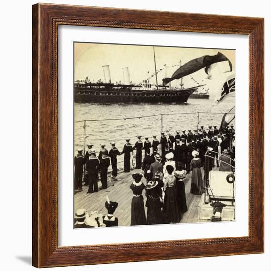 Royal Yacht Passing the Battleship HMS Nile, Coronation Review, Spithead, Hampshire, 1902-Underwood & Underwood-Framed Photographic Print