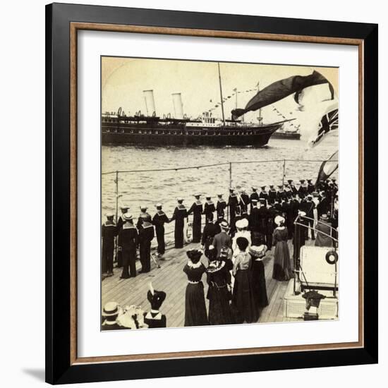 Royal Yacht Passing the Battleship HMS Nile, Coronation Review, Spithead, Hampshire, 1902-Underwood & Underwood-Framed Photographic Print