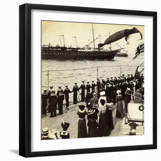 Royal Yacht Passing the Battleship HMS Nile, Coronation Review, Spithead, Hampshire, 1902-Underwood & Underwood-Framed Photographic Print