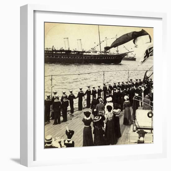 Royal Yacht Passing the Battleship HMS Nile, Coronation Review, Spithead, Hampshire, 1902-Underwood & Underwood-Framed Photographic Print