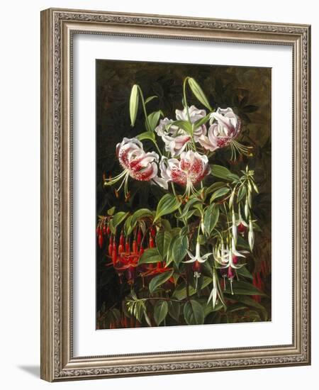 Rubrum Lilies and Fuchsias-Johan Laurentz Jensen-Framed Giclee Print