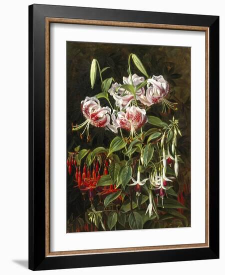 Rubrum Lilies and Fuchsias-Johan Laurentz Jensen-Framed Giclee Print