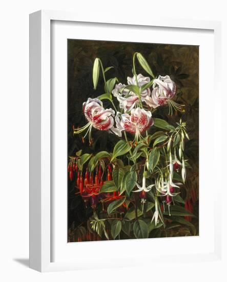 Rubrum Lilies and Fuchsias-Johan Laurentz Jensen-Framed Giclee Print