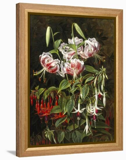 Rubrum Lilies and Fuchsias-Johan Laurentz Jensen-Framed Premier Image Canvas