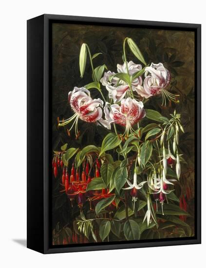 Rubrum Lilies and Fuchsias-Johan Laurentz Jensen-Framed Premier Image Canvas