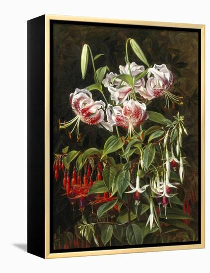 Rubrum Lilies and Fuchsias-Johan Laurentz Jensen-Framed Premier Image Canvas