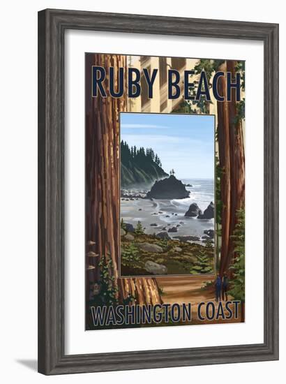 Ruby Beach and Forest - Washington Coast-Lantern Press-Framed Art Print