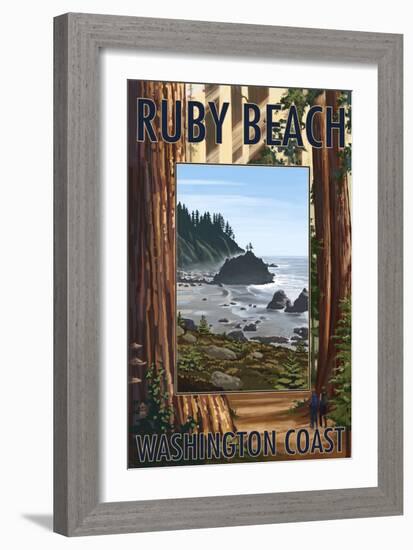 Ruby Beach and Forest - Washington Coast-Lantern Press-Framed Art Print