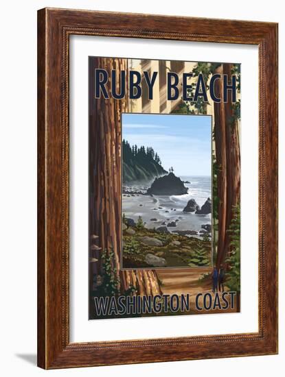 Ruby Beach and Forest - Washington Coast-Lantern Press-Framed Art Print