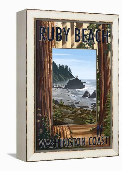 Ruby Beach and Forest - Washington Coast-Lantern Press-Framed Stretched Canvas