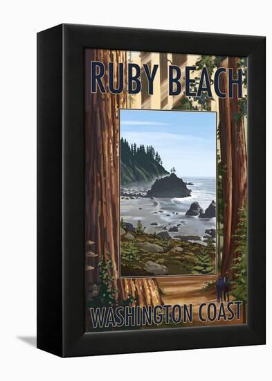 Ruby Beach and Forest - Washington Coast-Lantern Press-Framed Stretched Canvas