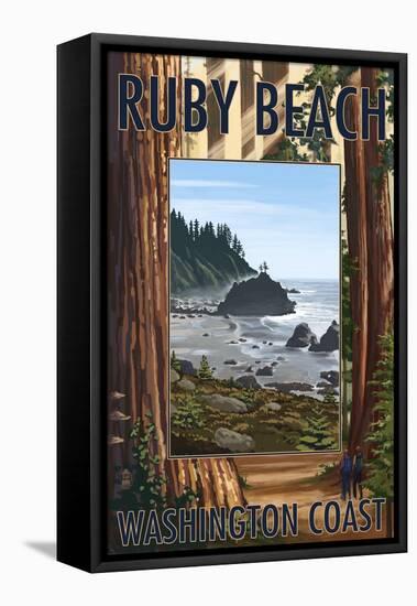 Ruby Beach and Forest - Washington Coast-Lantern Press-Framed Stretched Canvas