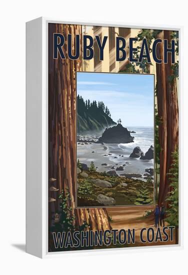 Ruby Beach and Forest - Washington Coast-Lantern Press-Framed Stretched Canvas