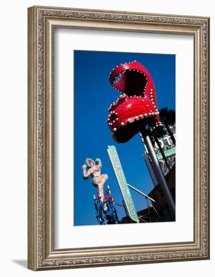 Ruby Slipper Neon Sign in a City, El Cortez Hotel and Casino, Fremont Street, Las Vegas, Nevada-null-Framed Photographic Print