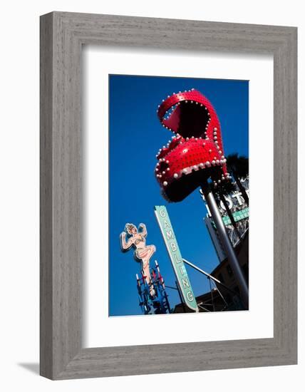 Ruby Slipper Neon Sign in a City, El Cortez Hotel and Casino, Fremont Street, Las Vegas, Nevada-null-Framed Photographic Print