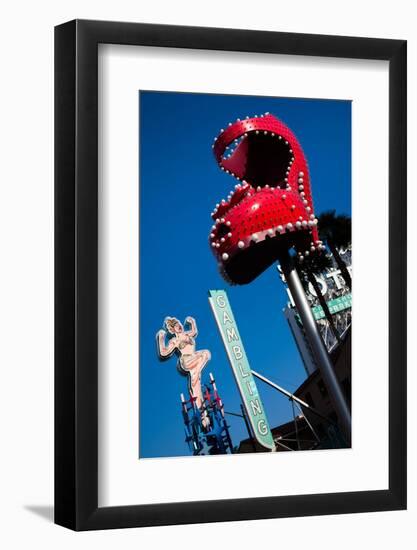 Ruby Slipper Neon Sign in a City, El Cortez Hotel and Casino, Fremont Street, Las Vegas, Nevada-null-Framed Photographic Print