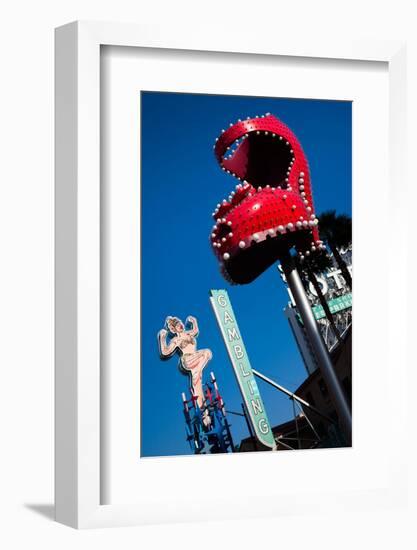 Ruby Slipper Neon Sign in a City, El Cortez Hotel and Casino, Fremont Street, Las Vegas, Nevada-null-Framed Photographic Print