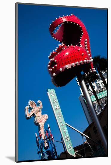 Ruby Slipper Neon Sign in a City, El Cortez Hotel and Casino, Fremont Street, Las Vegas, Nevada-null-Mounted Photographic Print