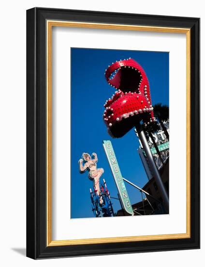 Ruby Slipper Neon Sign in a City, El Cortez Hotel and Casino, Fremont Street, Las Vegas, Nevada-null-Framed Photographic Print