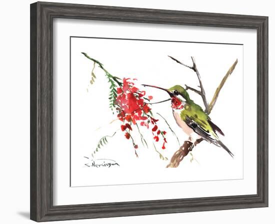 Ruby Throated Hummingbird-Suren Nersisyan-Framed Art Print