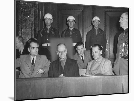 Rudolph Hess, Joachim Von Ribbentrop and Hermann Goering Sitting in the Defendents Box-Ralph Morse-Mounted Photographic Print
