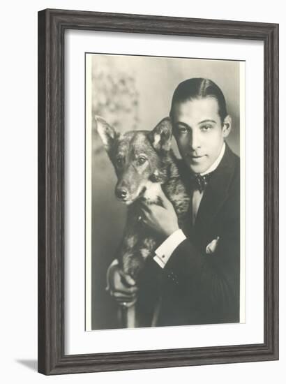 Rudolph Valentino with Dog-null-Framed Art Print