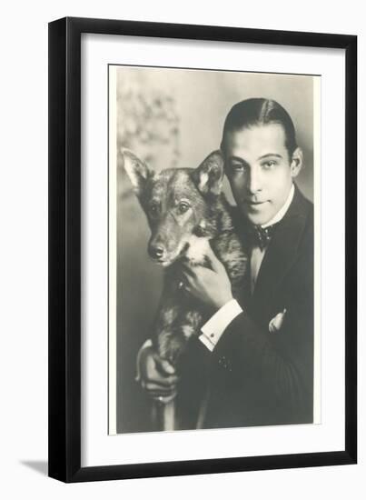 Rudolph Valentino with Dog--Framed Art Print