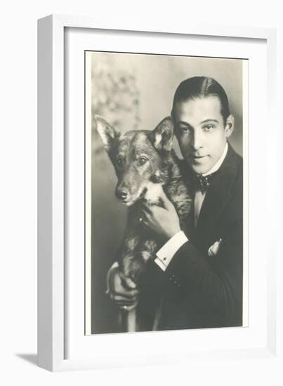 Rudolph Valentino with Dog--Framed Art Print