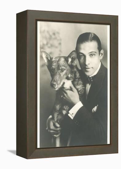 Rudolph Valentino with Dog-null-Framed Stretched Canvas