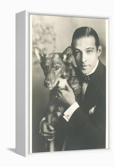 Rudolph Valentino with Dog-null-Framed Stretched Canvas