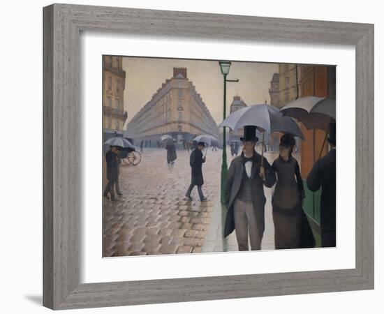 Rue de Paris; temps de pluie-A Paris street; rain. 1877, Oil on canvas, 212,2 x 276,2 cm.-Gustave Caillebotte-Framed Giclee Print