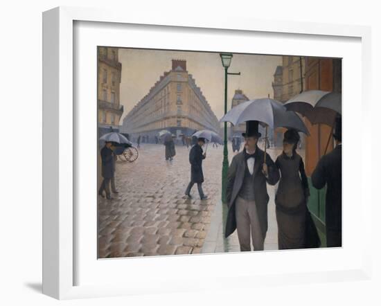 Rue de Paris; temps de pluie-A Paris street; rain. 1877, Oil on canvas, 212,2 x 276,2 cm.-Gustave Caillebotte-Framed Giclee Print