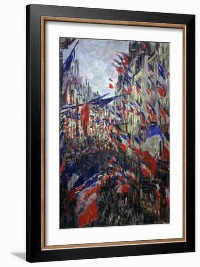 Rue St Denis in Paris During Patriotic Festival of June 30, 1878-Claude Monet-Framed Giclee Print