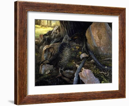 Ruffed Grouse and Trout Lilies-Kevin Dodds-Framed Giclee Print