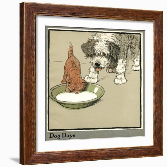 Rufus the Cat Drinks from a Bowl, Watched by a Dog-Cecil Aldin-Framed Photographic Print