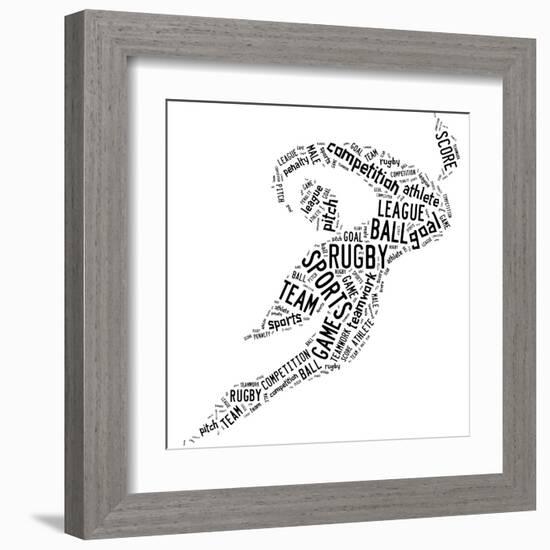 Rugby Football Pictogram With Black Wordings-seiksoon-Framed Art Print