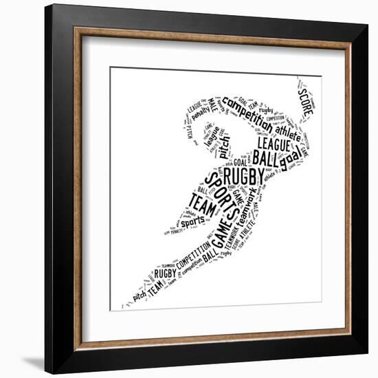 Rugby Football Pictogram With Black Wordings-seiksoon-Framed Art Print