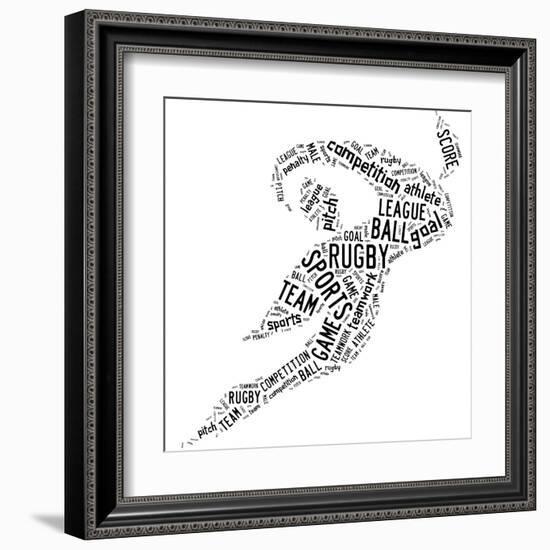 Rugby Football Pictogram With Black Wordings-seiksoon-Framed Art Print