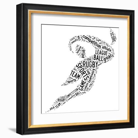 Rugby Football Pictogram With Black Wordings-seiksoon-Framed Art Print