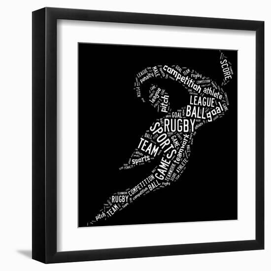 Rugby Football Pictogram With White Wordings-seiksoon-Framed Art Print