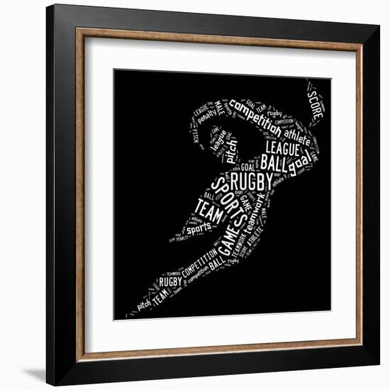 Rugby Football Pictogram With White Wordings-seiksoon-Framed Art Print