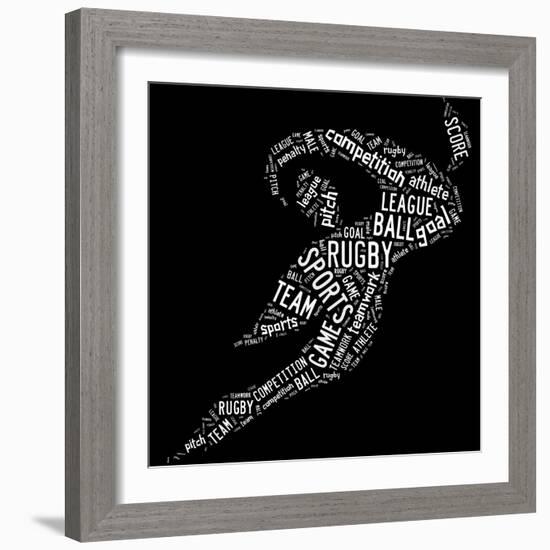 Rugby Football Pictogram With White Wordings-seiksoon-Framed Art Print