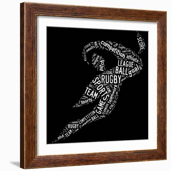 Rugby Football Pictogram With White Wordings-seiksoon-Framed Art Print