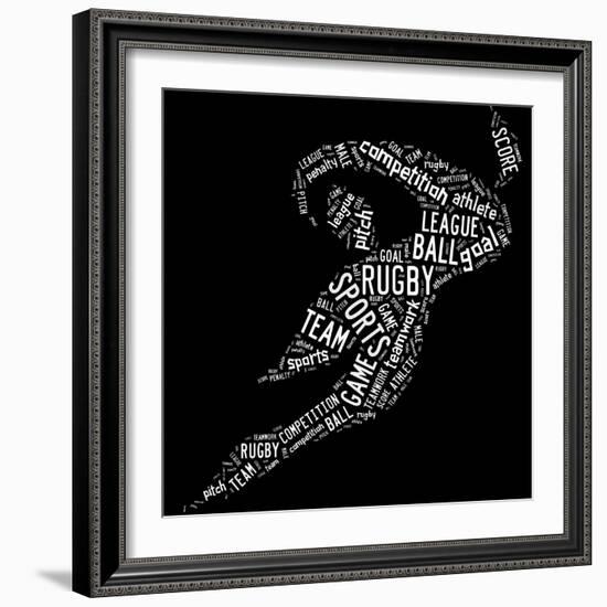 Rugby Football Pictogram With White Wordings-seiksoon-Framed Art Print