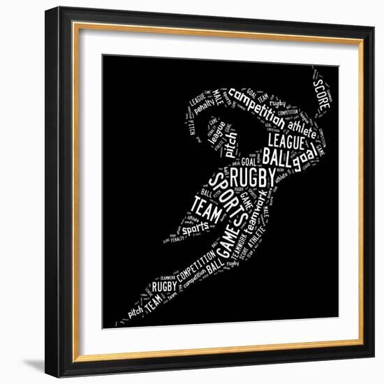 Rugby Football Pictogram With White Wordings-seiksoon-Framed Art Print